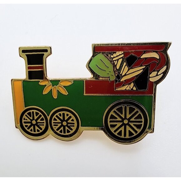 Vintage Holiday Christmas Train Car Pin Brooch Red Green & Gold Tone - Picture 1 of 5
